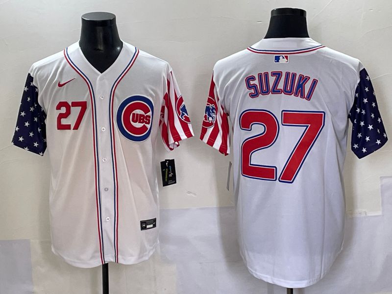 Men 2025 Chicago Cubs 27 Suzuki White a generation of national flags Joint Name Nike MLB Jersey style 3